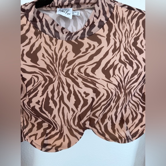 Princess Polly Brown Tan Mesh Long Sleeve Crop Blouse - Picture 4 of 5